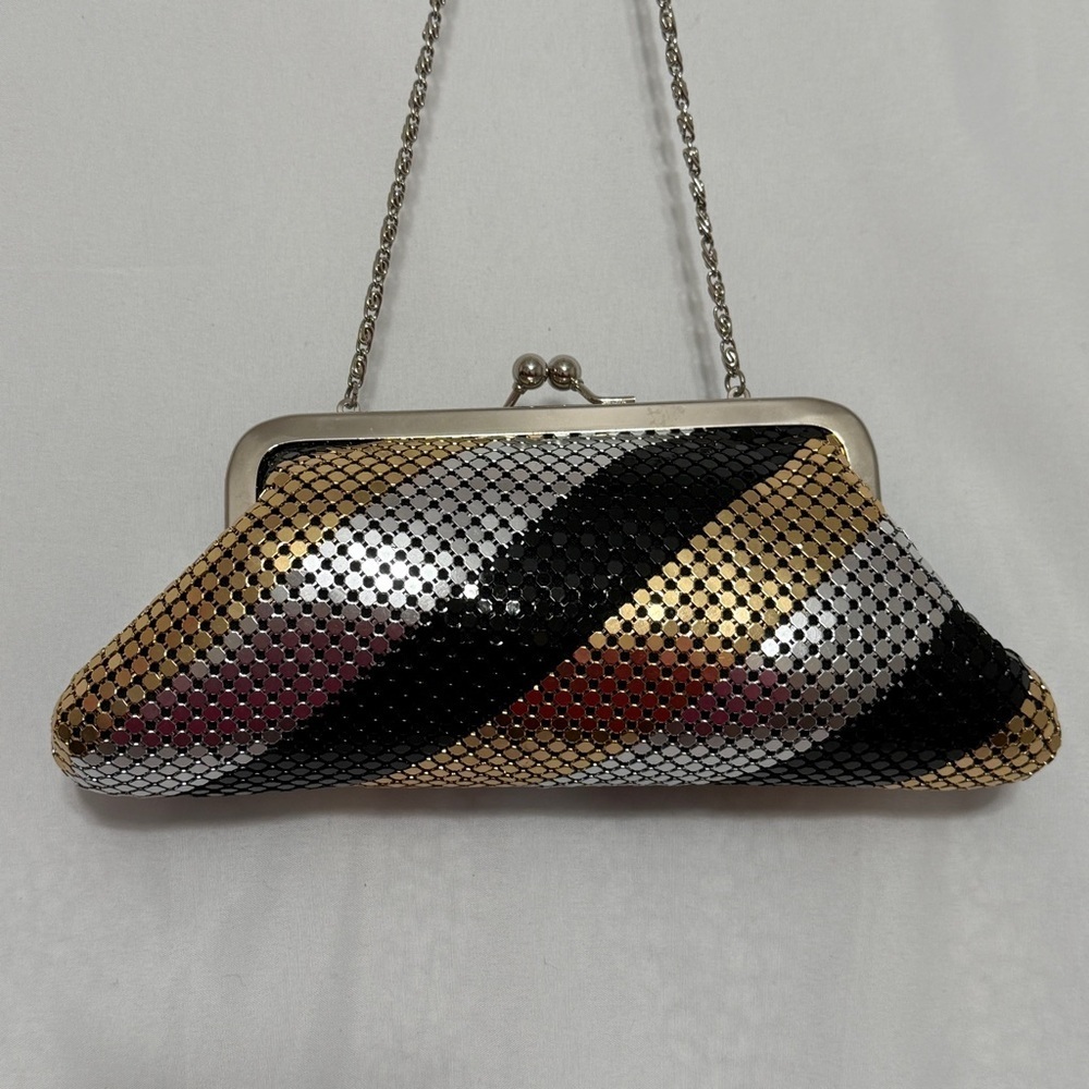 Mesh Clutch, vintage, black, gold and silver